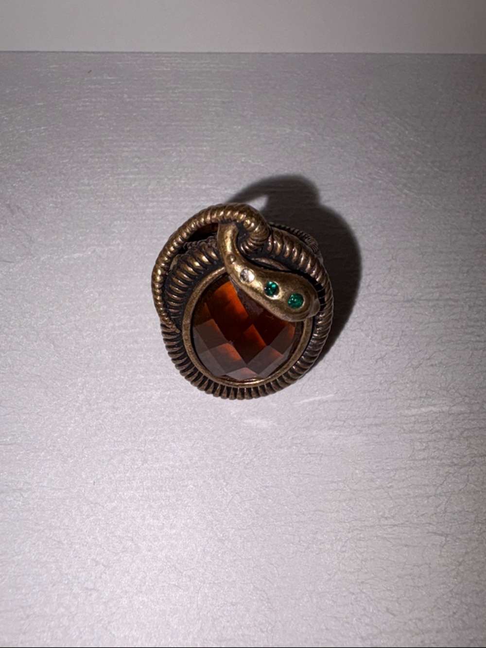 Lucky Brand Gold-Tone Snake Ring with Amber and Green Accents